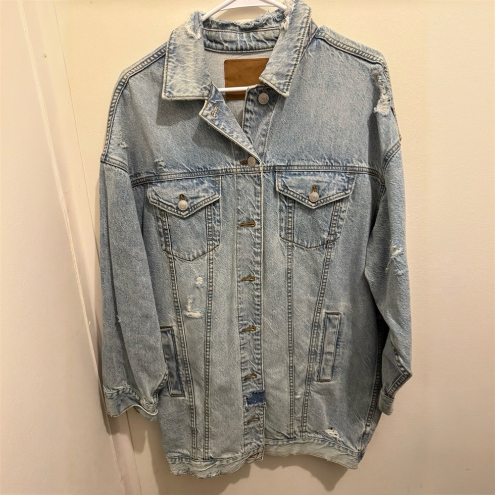 Denim Jacket With Geometric Pattern - image 2